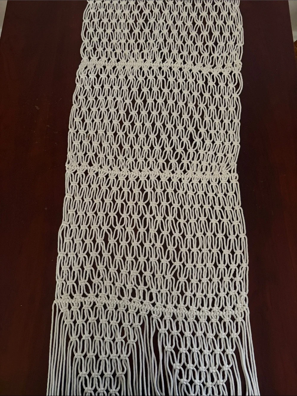 Handmade Macramé Table Runner Boho Cotton Fringe Natural Ivory Knotted Decor